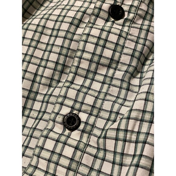 VTG No Fear Men's L Button Up Short Sleeve Front Pocket Shirt Plaid Green White - Picture 7 of 10